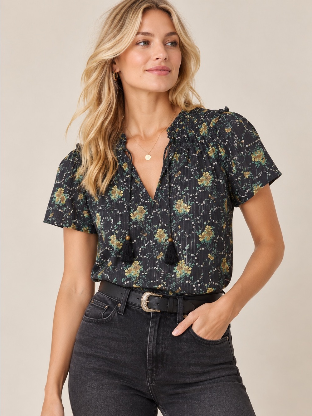 Paige Laramie floral print blouse smocked Size XS